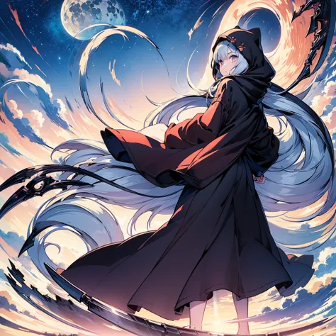 1girl,(((Highest quality、Masterpiece、Official Art、The best dynamic composition、超detailed)))、Anime Style、Vampire Hunter、Black Sailor Suit、Black pleated skirt、The moment the Grim Reaper swung down his giant toad with both hands、Super huge、detailed、Perfect An...