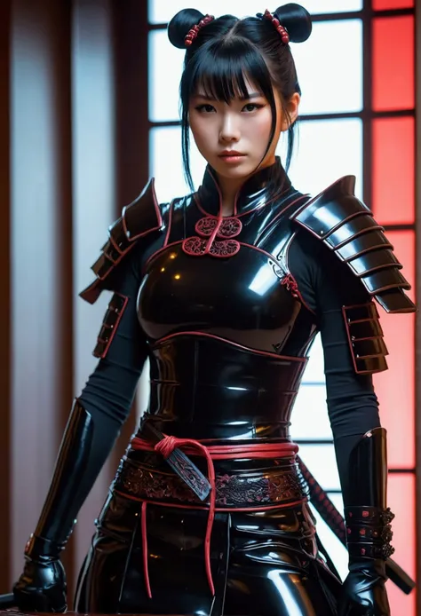 Samurai girl in latex suit 