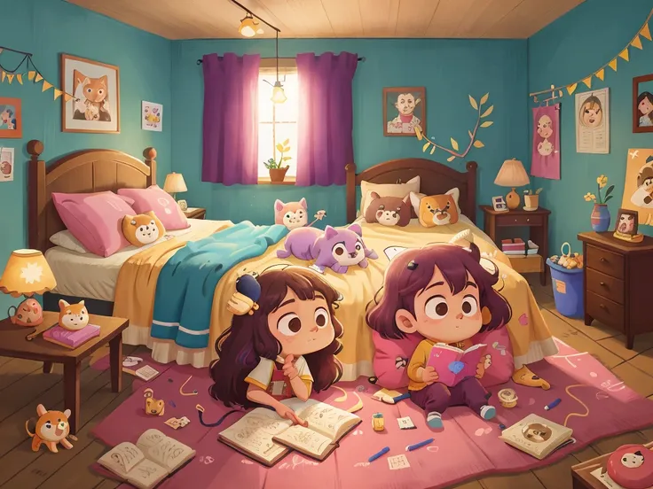 Luna finding herself back in her bed, with Mr. Snuggles still tucked under her arm, and her room softly lit, and her room softly lit, blue, pink, pastel yellow, bright theme, HD, 4K