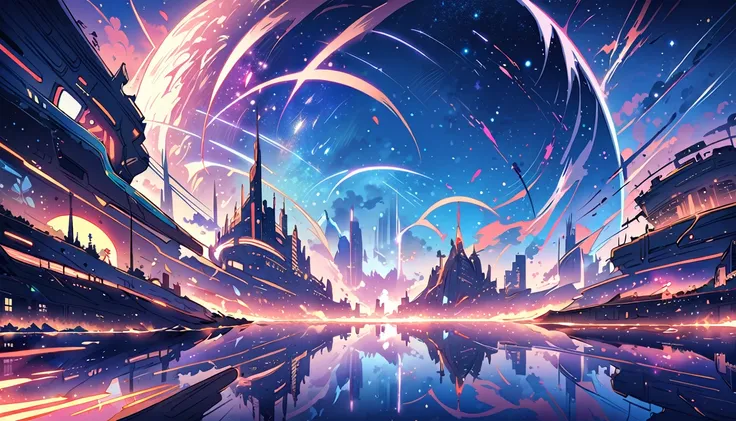 masterpiece, best quality, number, illustration, Anime style background, landscape,futuristic city、Floating in the universe、Rows of skyscrapers、space station、Attractions，Top quality、Dream、utopian、Planet Earth、Dream想世界、fantasy、art itself、beautiful city、Spac...