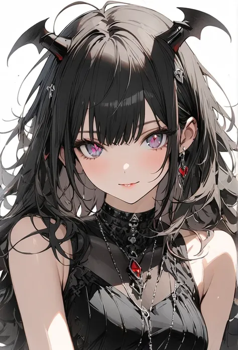 1girl, bangs, long hair, messy hair, gradient_eyes, diamond-shaped pupils, demon girl, royal type shoulder off dress, Conceptual art, masterpiece, super detail, high details, high quality, best quality, highres