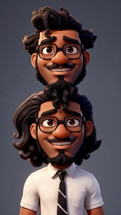 Cartoon a black man with a level beard, wearing glasses and hair with waves
