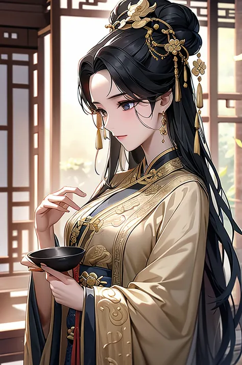 Black Hair, Immortal, Royal sister, Stepmother, Gold Robe, Taoist robe, Chinese style, Hair Bunch