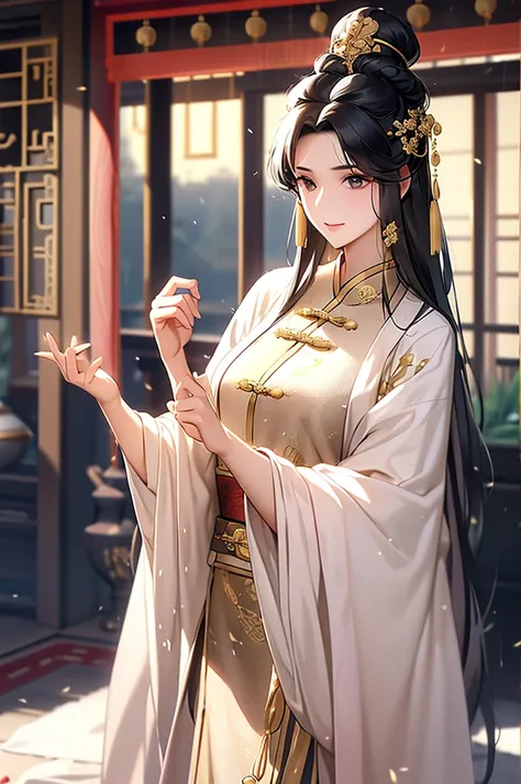 Black Hair, Immortal, Royal sister, Stepmother, Gold Robe, Taoist robe, Chinese style, Hair Bunch