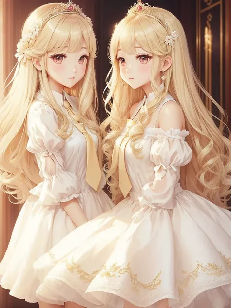 Princess　A Princess　soft　The style is good、Quality is the best(最high quality) , high quality(high quality)　soft hair　Shui Color　Fluffy Dress Blonde　Tie your hair in two, Whole body image, Very delicate tone and good atmosphere