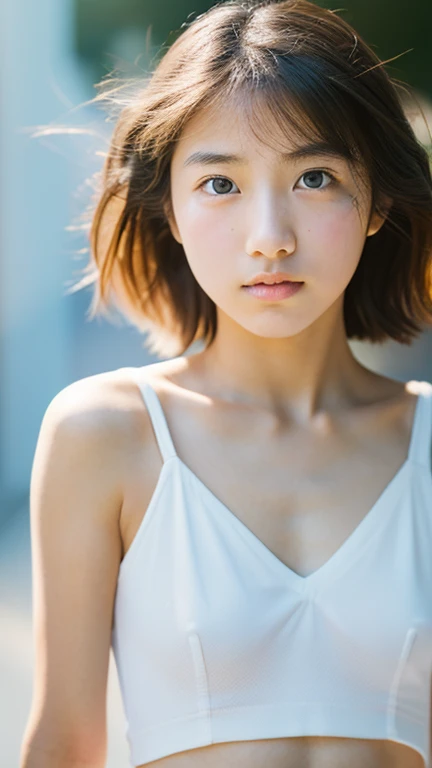 lens: 135mm f1.8,(Highest quality),(Tabletop:1.1), (Beautiful 14 year old Japanese girl),  (Moisturized lips), Narrow eyes, double eyelid,Delicate clavicle,Flat Chest,Shortcuts,
 (Let me&#39;Let&#39;s take another look), (close:1.4),  shame, A faint smile,...