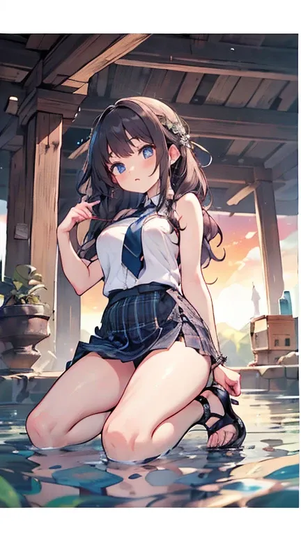 Anime Kawaii sexy Perfect Slim sensual body large breast and huge thighs, An intricate and highly detailed illustration of anime (Young girl).  ((Biologically correct member count))、(( full body including face))、4K、work of art、((focus on the face))、((Symme...