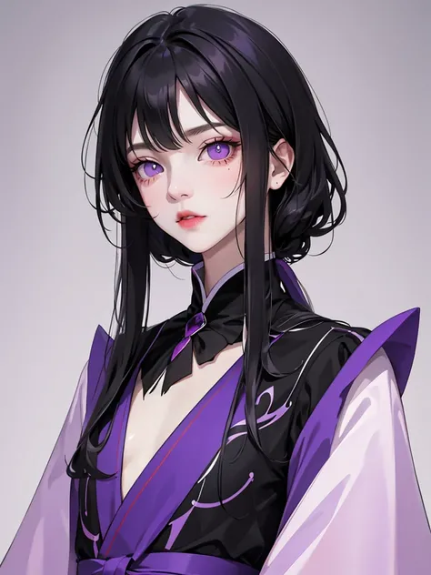 (flat color:1.1),(masterpiece:1.2), original, medium length straight black hair, Purple-colored eyes, mature girl　　ウエディングドレス