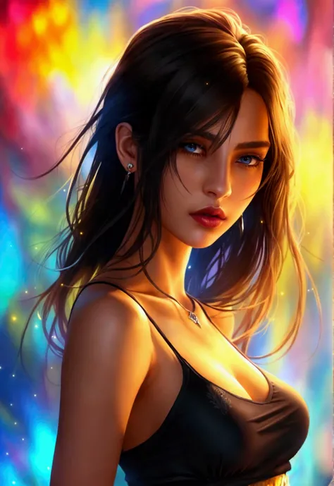 (masterpiece, high quality, best quality:1.1), fantasy style, woman, long hair, dark brown eyes, dark brown hair, lipstick, skirt, top tank, phonepose, holding cellphone, extremely detailed, extremely intricate, fine texture, Extremely high-resolution deta...