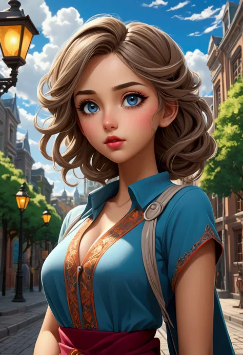 detailed anime girl, beautiful detailed eyes, beautiful detailed lips, extremely detailed face and features, long eyelashes, detailed realistic clothing, detailed street background, detailed buildings, detailed street lamps, detailed pavement, detailed sky...