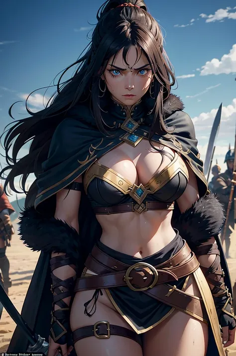 


As I approached the barbarian camp, my attention was immediately drawn to a tall, strong figure in the center. Her long, dark hair cascaded down her back in wild waves, bronzed skin adorned with intricate tattoos showcasing her bravery in battle. I watc...