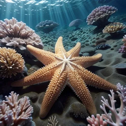 starfish under the sea with little fish