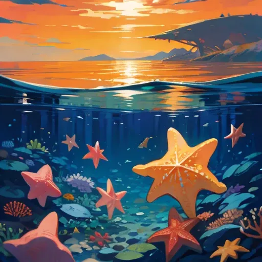 starfish under the sea with little fish