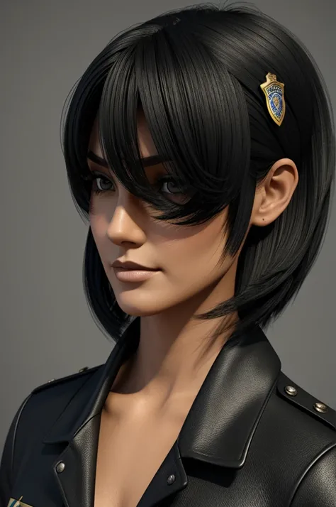 Police woman black hair profile 3D