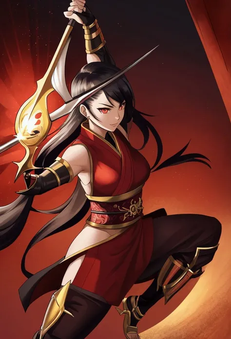 (Highest quality),  Detailed Background, Oriental nobility,Warrior Girl,Martial Arts,has a halberd,They are, Monster Army