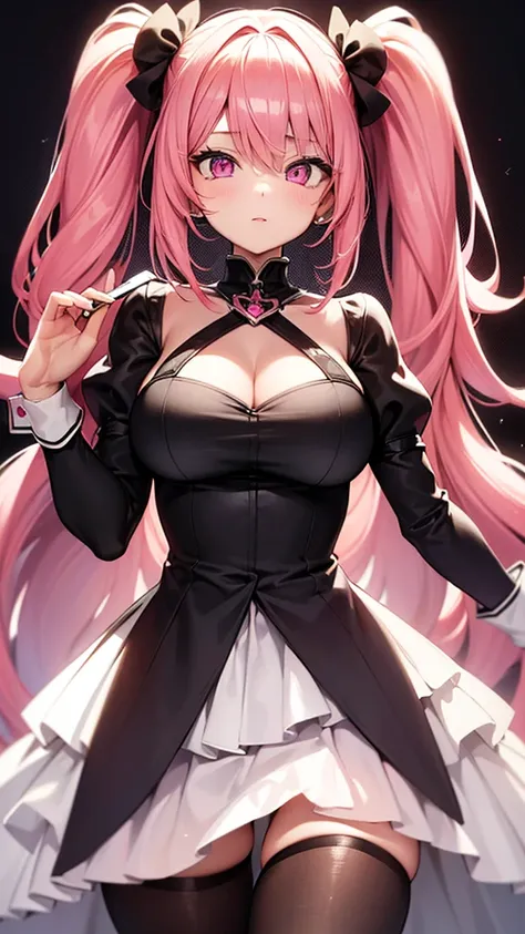 (Highest quality,High resolution,Ultra-detailed,girl),Pink Hair,Height: 160cm,cute,Pink Eyes,Twin tails,Big Breasts,I&#39;m wearing a swimsuit,Her eyes are white and shining,Has bright white eyes,I&#39;m looking at this,Has an embarrassed face，