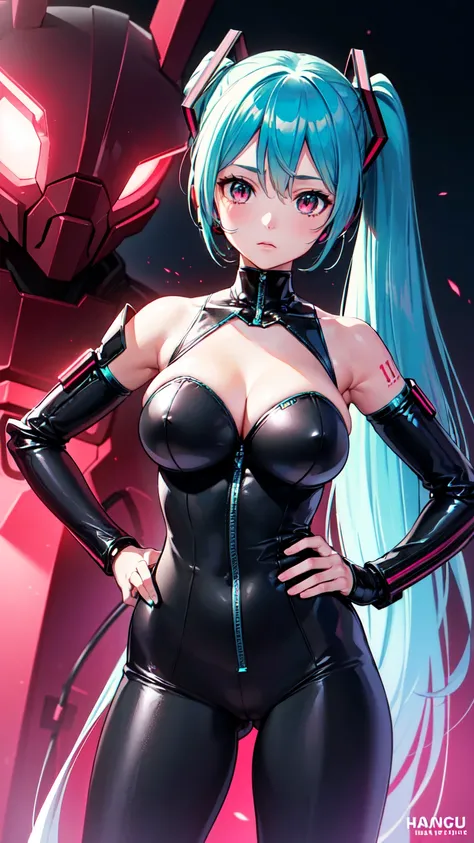 {{1 female},{{{{{Tabletop++, Highest quality++, Very detailed+, Ultra-high resolution,(Realistic:1.4)Cowboy Shot, Mecha Girl, hatsune miku, (Vocaloid)RAW Photos,(hatsune miku)+,(hatsune miku)+, (Vocaloid) Expressionless, Light blue hair, Red eyes ,clavicle...