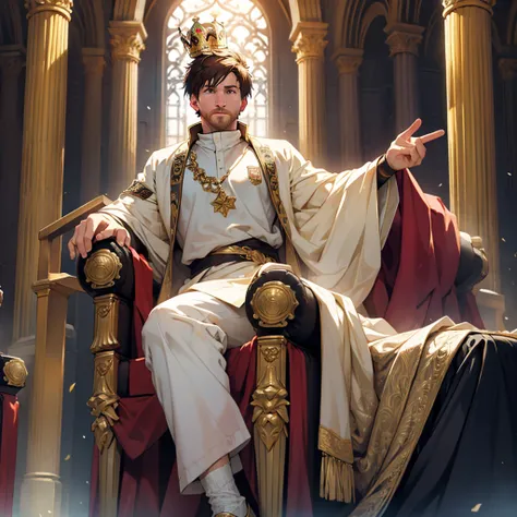 Lionel Messi Sitting on a throne with a crown on his head and a football 