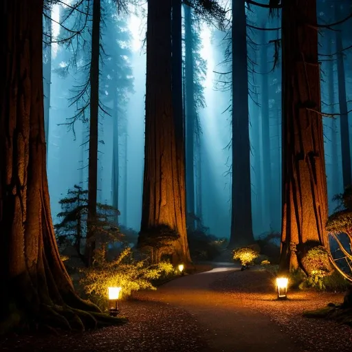 Twilight Grove is characterized by its dense, ancient forest with towering trees whose leaves emit a gentle, bioluminescent glow. The air is filled with a faint, sweet fragrance of nocturnal blossoms, and the ground is carpeted with soft, mossy undergrowth...