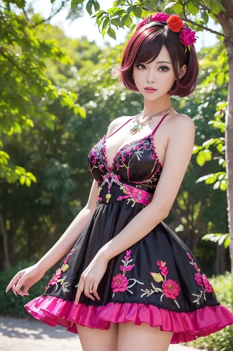 (masterpiece:1.4), (best quality:1.4), ultra high res, ultra high resolution, ((detailed facial features)), HDR, (realistic, photorealistic, photo-realistic:1.37), full body Esbian, sexy Thai model, (-anime), vivid colors, ((vivid colors multicolor (red, f...