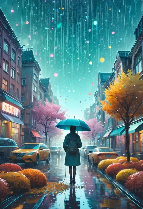 (absurdres:1.2), exquisitely detailed aesthetic rainy day in autmn, pastel tetradic colors, glimmer, bokeh, watercolor, trending...