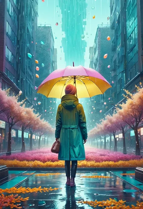 (absurdres:1.2), exquisitely detailed aesthetic rainy day in autmn, pastel tetradic colors, glimmer, bokeh, watercolor, trending...