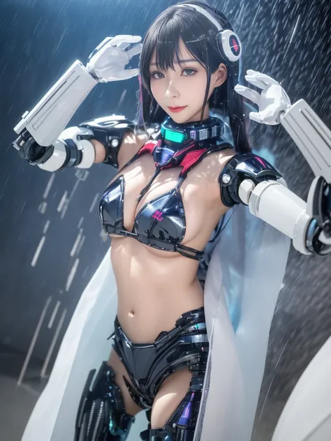 super detail, high detail, high quality, best quality, high resolution，1 female robot，beautiful clear face(rain waves_haneame：1....