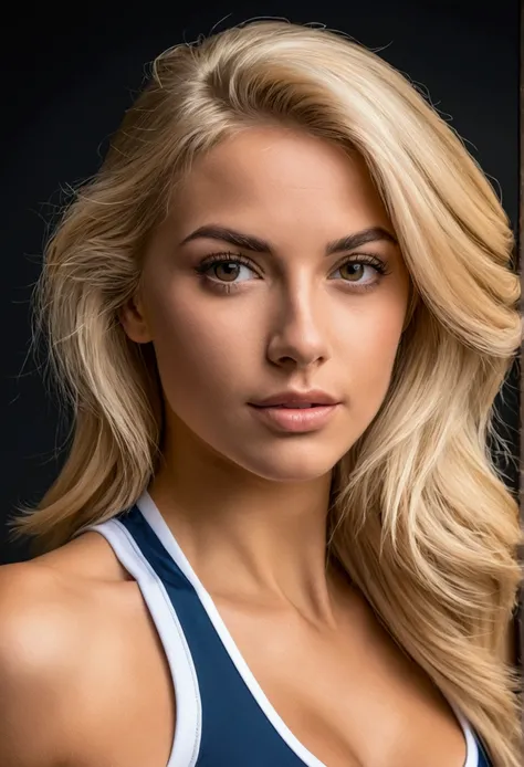 Femme argentine aux cheveux longs et debout en tenue de sport, photo de portrait douce 8k, une belle blonde, Femme blonde, Caractéristiques blondes et attrayantes, belle blonde, photo d&#39;une belle femme, belle jeune femme, Déesse, Photographie 4K de gla...