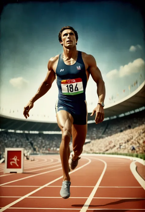 (Olympic Games), athletes, in the style of instant film, color negative film, full body, award-winning, cinematic still, emotional, vignette, dynamic, vivid, (masterpiece, best quality, photorealistic, Professional, perfect composition, very aesthetic, abs...