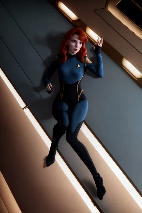 (beverly crusher, age 25, sexy revealing star fleet uniform) being a sexy smoldering hot seductress as she goes about her duties...