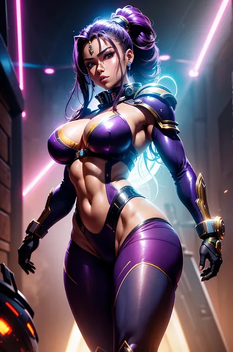 A perfect sexy and beautiful, exuberant and very young cybernetic android warrior with black African and oriental features, Japanese and Chinese, mixed with the clone of the Greek warrior goddess Athena, with huge super ultra mega giant breasts, Brunetette...