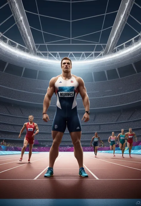 Olympic Games, Athletes in the competition, full body, cinematic still, by dan mumford, (best quality, masterpiece, photorealistic), very aesthetic, perfect composition, intricate details, ultra-detailed, vivid colors