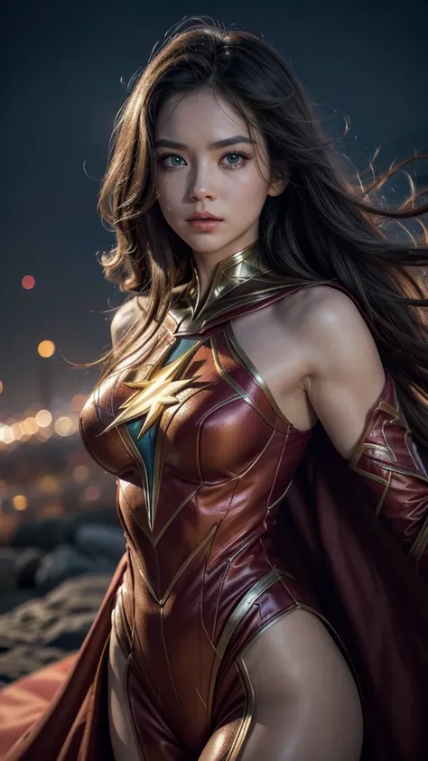 flash. A beautiful woman with flowing hair, superhero costume, dynamic pose, (best qualityer,4K,8k,high resolution,work of art:1.2),ultra detali,(realisitic,photorealisitic,photo-realisitic:1.37),cinematic lighting, swirly vibrant colors, dramatic shadows,...