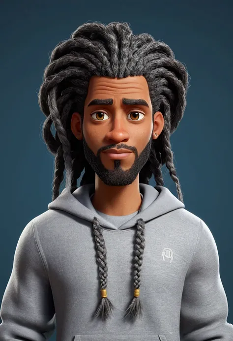 Hairy man cartoon character with long hair and gray sweatshirt, Riyad Cassim, a black man with long braided hair, taken at the beginning of 2020, an animated character, stylized character, animation style rendering, 3d stylized, Rendering