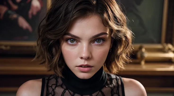 Camren Bicondova, A stunning intricate full color portrait of (sks woman:1),
wearing a black turtleneck, sweater dress, 
epic character composition,
by ilya kuvshinov, alessio albi, nina masic,
sharp focus, natural, red face , in the middle of an orgasm