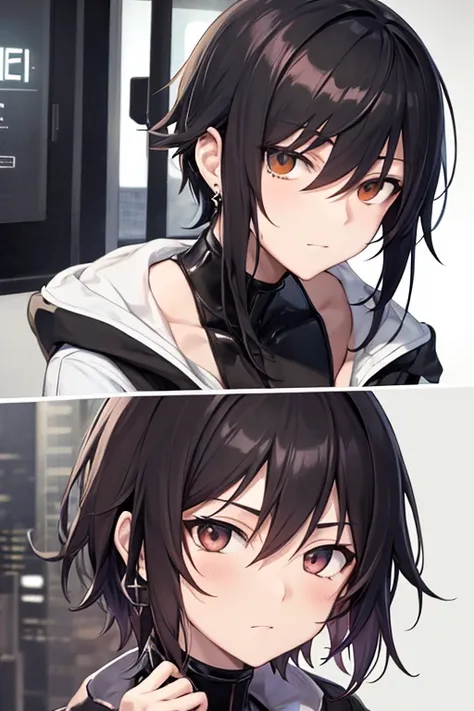 You can create an icon of an anime type boy:
hair color: black hairstyle: aestetic Eye Color booklet: black and the other brown eye Clothing: cyberpunk style accessories: an earring in a cross ear


