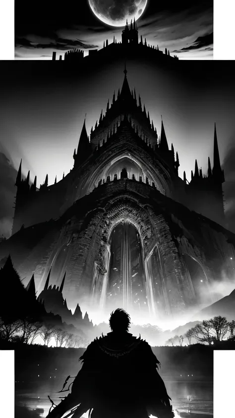 berserk guts with thé dragon slayer front a giant dark fantasy castle inspired by elden ring  comicbook,  comic, art by kentaro ...