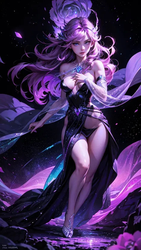 (raw photo:1.2), dreamwave, (aesthetic:0.7), a (frozen:1.1) cosmic rose, the petals glitter with a crystalline shimmer, swirling nebulas, ethereal lighting, purple, nighttime, (beautiful:1.1), darkness,full body,detailed eyes, detailed hands, detailed eyes...