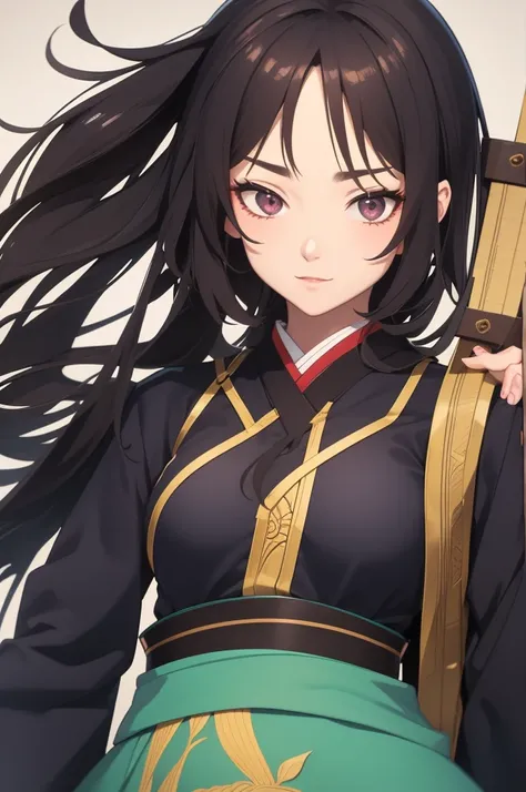 Fantasy RPG character, 26-year-old woman, samurai, sword, Japanese clothing,black hair, ((anime)), ((best qualtiy, 8K, tmasterpiece:1.3)), Focus:1.2, perfect figure beautiful woman:1.4, 1woman, cowboy shot, look at viewer, eyes facing the camera, incredibl...