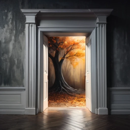 (best quality, super fine, 16k, incredibly absurdres, extremely detailed, 2.5D, delicate and dynamic, three-dimensional effect expressed by light and shade, highres, 8k, masterpiece, immersive atmosphere, film grain)
(a undetailed white door, white door, u...