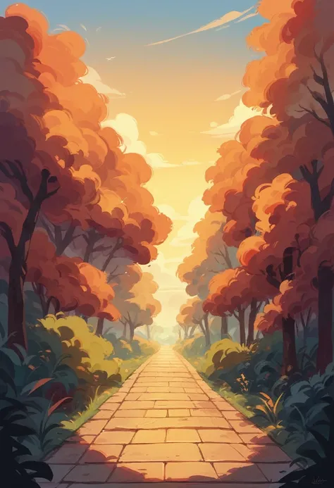 Endless Summer, 8k, hd, colors like a sunset, there is a wooden path in the middle 