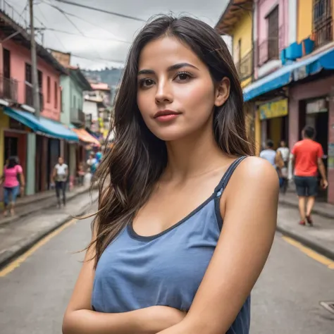 photo dune femme de 20 ans, visage parfait, chef-dœuvre, bien, jouant aux jeux vidéos, en tenue légére. Cette femme de Bogota, dune beauté exquise, apporte avec lui la chaleur et l;authenticité qui caractérisent les femmes Colombienne.. Sa présence sur les...