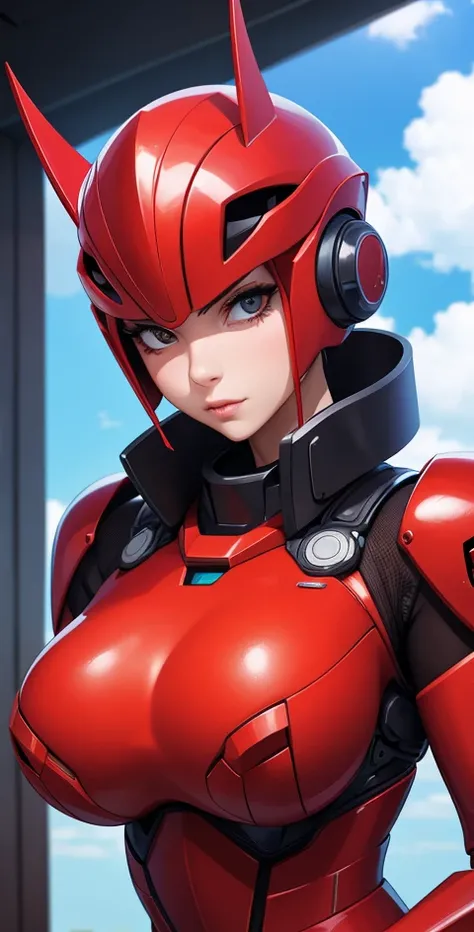 Red robot girl, busty