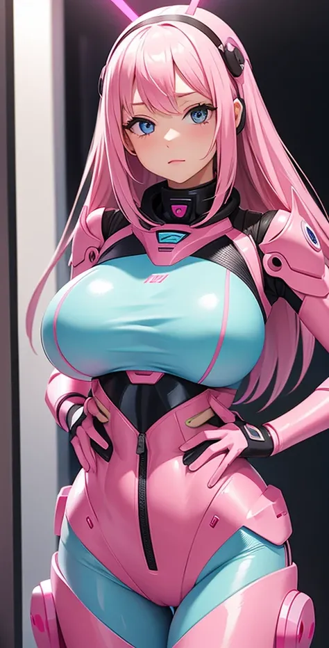 Pink robot girl, busty