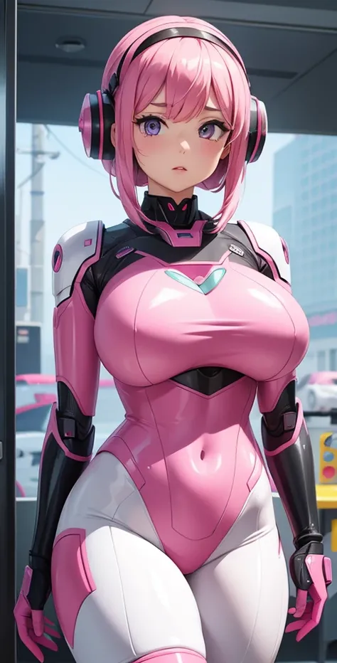 Pink robot girl, busty