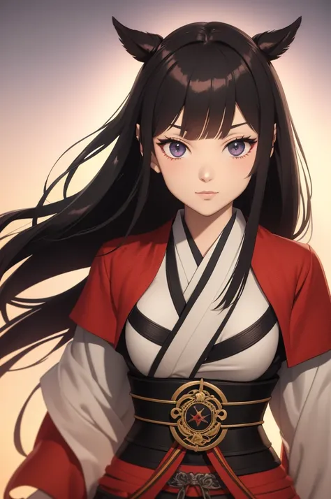 Fantasy RPG character, 26-year-old woman, samurai, sword, Japanese clothing,black hair, ((anime)), ((best qualtiy, 8K, tmasterpiece:1.3)), Focus:1.2, perfect figure beautiful woman:1.4, 1woman, cowboy shot, look at viewer, eyes facing the camera, incredibl...