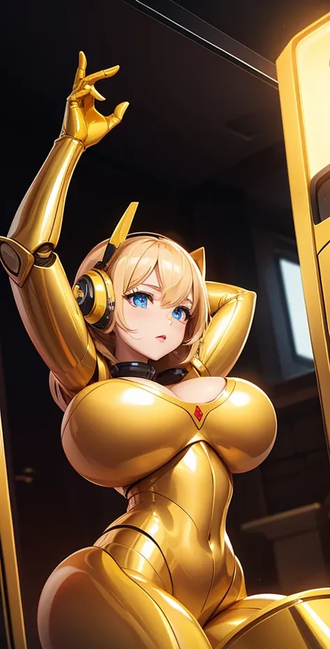 Golden robot girl, busty