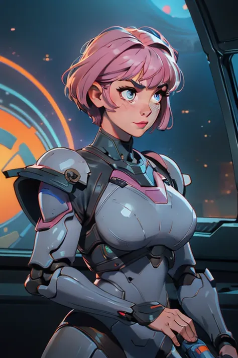 a cartoon picture of a woman in a futuristic suit with a gun, shotgun, two handed gun, firearm, longarm, sexy, professional artwork, detailed eyes, beautiful eyes, beautiful face, flawless face, gorgeous face, smooth features, blush, thick thighs, beautifu...