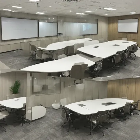 conference room、white long desk、