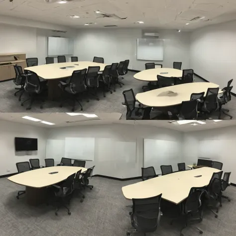 conference room、white long desk、